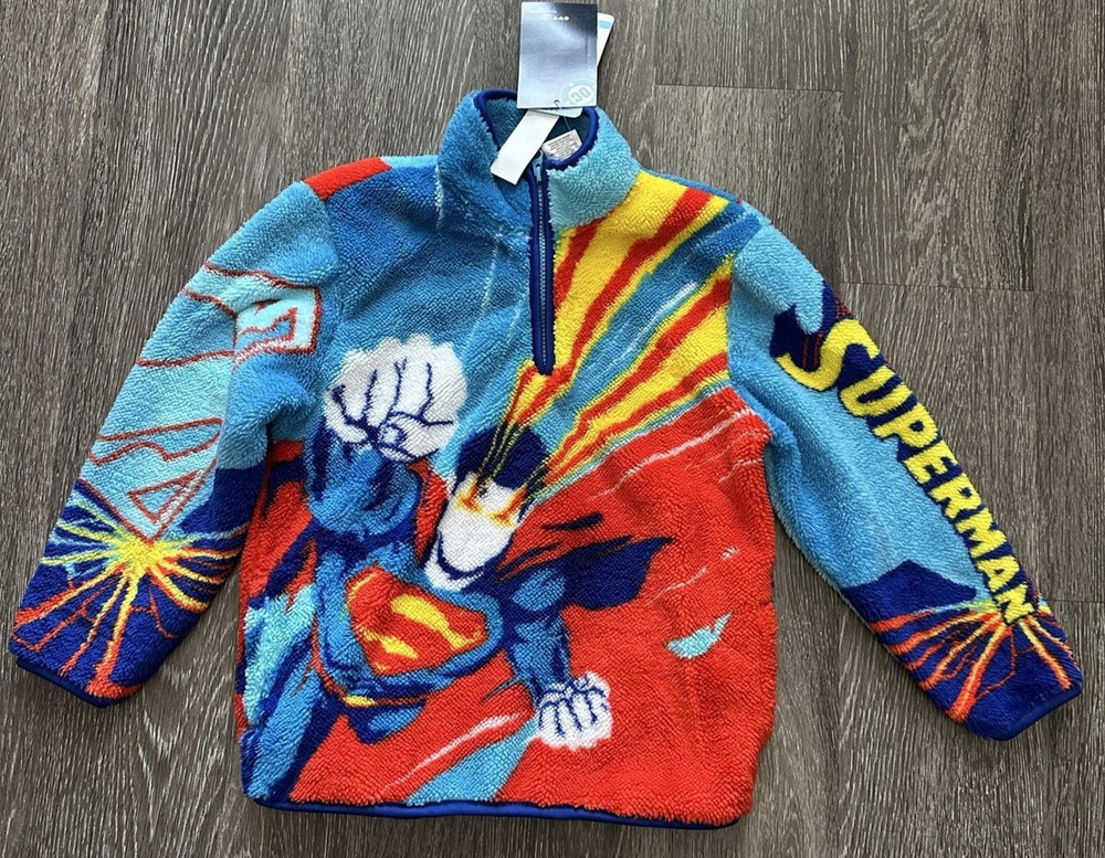 DC Comics Superman Sherpa Fleece Sweatshirt Kids 6-7 Multicolor 1/4 Zip New